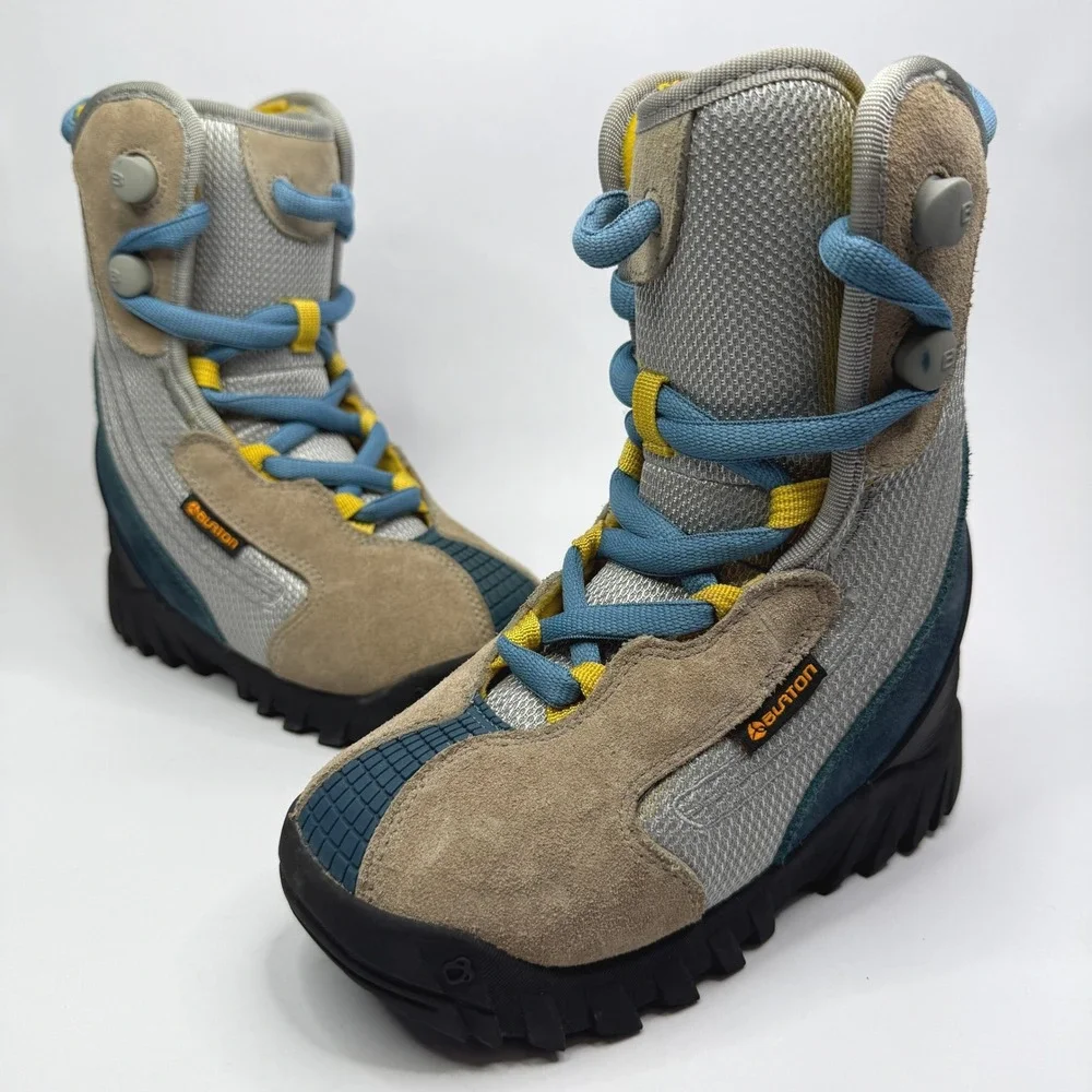 Burton Moto Snowboard Boots Kids 2 Gray Blue Tan Lace Up Winter Sports